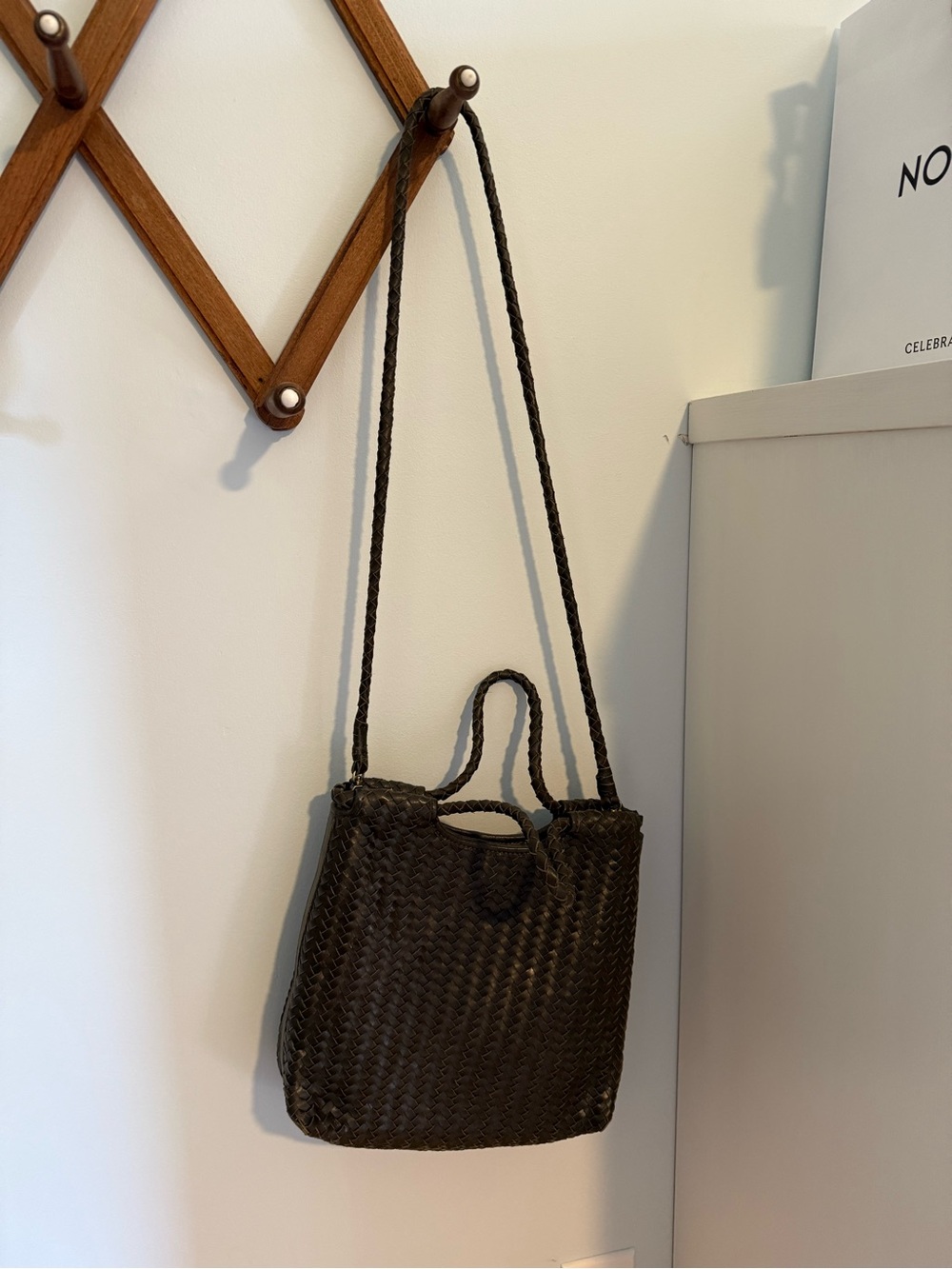 Bembien Woven Shoulder Tote Bag in Dark Green/Brown